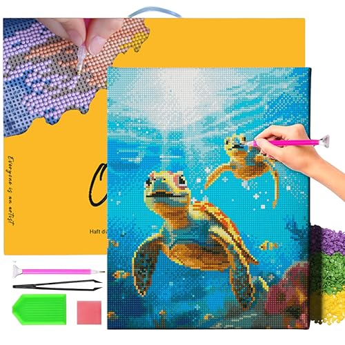 Oh Art! Diamond Painting Diamantmosaik Diamant Bilder Set 5D Mit Rahmen DIY Stickerei Nach Zahlen Kinder Erwachsene Leinwand 30 x 40 cm Schildkröten Im Meer von Oh Art!