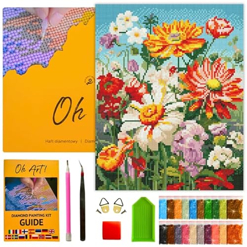 Oh Art! Diamond Painting für Erwachsene Set 5D DIY Diamantmosaik Bilder mit Leinwand Gespannt Auf Holzrahmen 30 x 40 cm Diamant Malerei für Haus Dekoration Wild flowers von Oh Art!