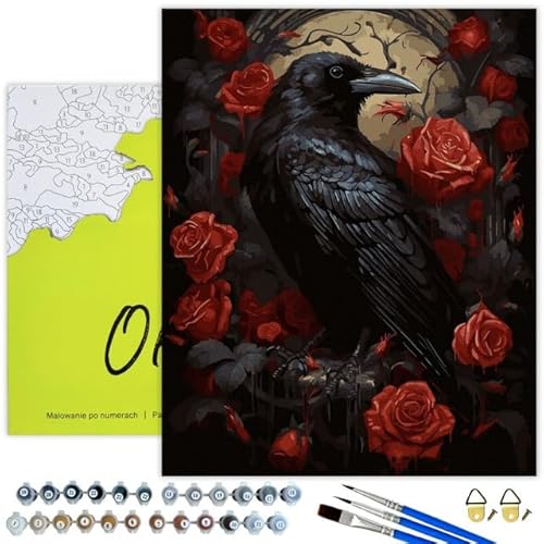 Oh Art! Malen Nach Zahlen Erwachsene Paint By Numbers Adult Set Mit 3 Pinseln Acrylfarben Und Leinwand Gespannt Auf Holzrahmen Kreativ Set DIY Bastelset 40 x 50 cm Mit Rahmen Crow and Rose Oh Art! Malen Nach Zahlen Erwachsene Paint By Numbers Adult Set Mit 3 Pinseln Acrylfarben Und Leinwand Gespannt Auf Holzrahmen Kreativ Set DIY Bastelset 40 x 50 cm Mit Rahmen Crow and Rose von Oh Art!