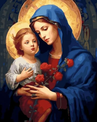 Oh Art! Malen Nach Zahlen Erwachsene Paint By Numbers Adult Set Mit 3 Pinseln Acrylfarben Und Leinwand Gespannt Auf Holzrahmen Kreativ Set DIY Bastelset 40 x 50 cm Mit Rahmen Mother of God von Oh Art!