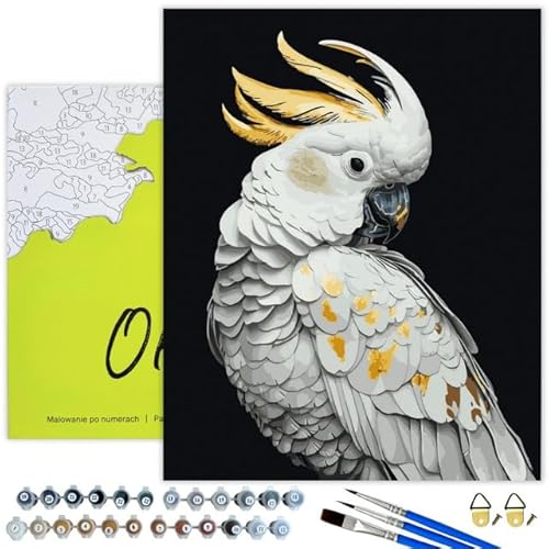 Oh Art! Malen Nach Zahlen Erwachsene Paint By Numbers Adult Set Mit 3 Pinseln Acrylfarben Und Leinwand Gespannt Auf Holzrahmen Kreativ Set DIY Bastelset 40 x 50 cm Mit Rahmen White parrot von Oh Art!