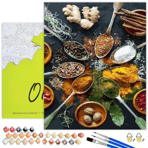 Oh Art! Malen Nach Zahlen Erwachsene Set Mit 3 Pinseln Und Acrylfarben Gemälde Acrylic Malerei DIY Leinwand 40 x 50 cm Gewürze In Der Küche von Oh Art!