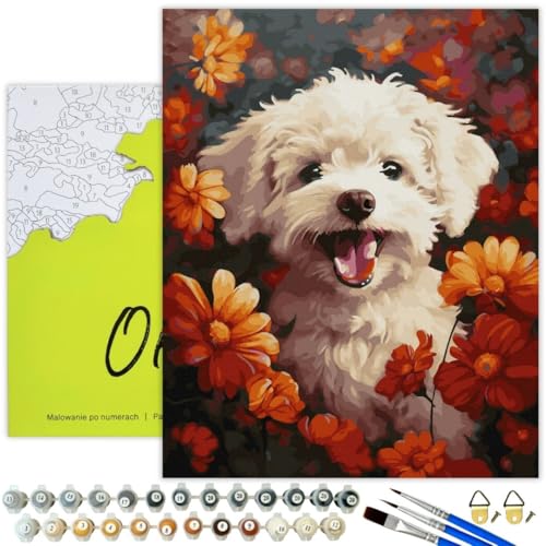 Oh Art! Malen Nach Zahlen Erwachsene Set Mit 3 Pinseln Und Acrylfarben Gemälde Acrylic Malerei DIY Leinwand 40 x 50 cm Hund Mit Blumen Oh Art! Malen Nach Zahlen Erwachsene Set Mit 3 Pinseln Und Acrylfarben Gemälde Acrylic Malerei DIY Leinwand 40 x 50 cm Hund Mit Blumen von Oh Art!