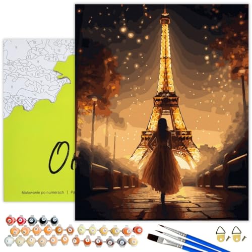 Oh Art! Malen Nach Zahlen Erwachsene Set Mit 3 Pinseln Und Acrylfarben Gemälde Acrylic Malerei DIY Leinwand 40 x 50 cm Paris In Den Sternen von Oh Art!