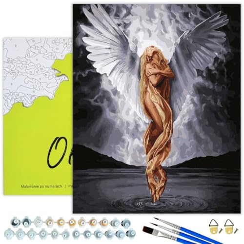 Oh Art! Malen Nach Zahlen Erwachsene Set Mit 3 Pinseln Und Acrylfarben Gemälde Acrylic Malerei DIY Leinwand 40 x 50 cm Schöner Engel von Oh Art!