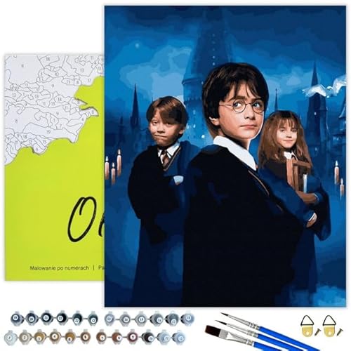 Oh Art! Malen Nach Zahlen für Kinder und Erwachsene Set Mit 3 Pinseln Acrylfarben Und Leinwand Gespannt Auf Holzrahmen Paint By Numbers DIY Bastelset 40 x 50 cm Mit Rahmen Friends of Harry von Oh Art!