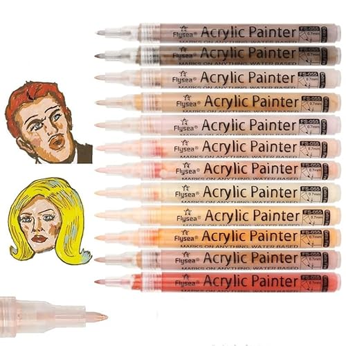 OhMill Acrylmarker, extra feine Spitze, 0,7 mm, für Körpermalerei, Hautfarben, wasserfest, Filzstifte, Acrylfarbe, für Graffiti, Stein, Papier, Leinwand, Holz, Keramik, Wand, 12 Stück OhMill Acrylmarker, extra feine Spitze, 0,7 mm, für Körpermalerei, Hautfarben, wasserfest, Filzstifte, Acrylfarbe, für Graffiti, Stein, Papier, Leinwand, Holz, Keramik, Wand, 12 Stück von OhMill
