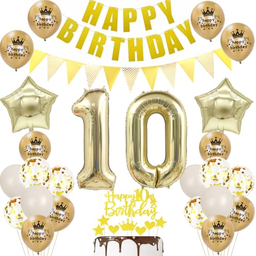 10 Geburtstag Deko Junge Mädchen Luftballon 10.geburtstag Deko Gold Geburtstagsdeko 10 Jahre Junge ballons Cake Topper Gold für 10 party von Ohaoduo