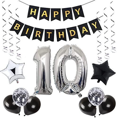 10. Geburtstagsdeko Luftballons Schwarz, Geburtstagsdeko 10 Jahr Junge, Schwarz Luftballon 10. Geburtstag Junge Mädchen, Deko 10. Geburtstag Junge, 10. Geburtstag Dekoration Mädchen von Ohaoduo