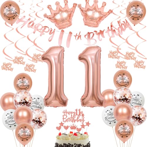 11 Jahr Geburtstag Mädchen Deko 11. Geburtstag Mädchen Rosegold Tortendeko 11 Geburtstag Mädchen Rosegold Luftballon 11 Jahr Mädchen 11 Geburtstagsdeko Rosegold 11 Geburtstag Dekoration von Ohaoduo