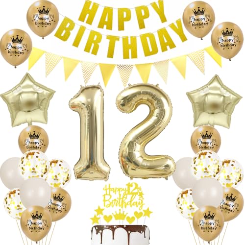 12 Geburtstag Deko Junge Mädchen Luftballon 12.geburtstag Deko Gold Geburtstagsdeko 12 Jahre Junge ballons Cake Topper Gold für 12 party 12 Mädchen Junge von Ohaoduo