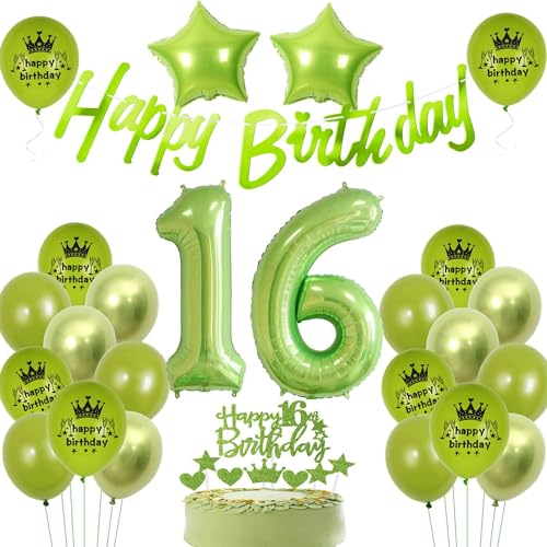 16 Geburtstag Deko Grüne Mädchen, Grün Geburtstagsdeko 16 Junge, Luftballon 16. Geburtstag Grün, Deko 16. Junge Mädchen, Ballons 16, Tortendeko 16. Dekoration von Ohaoduo