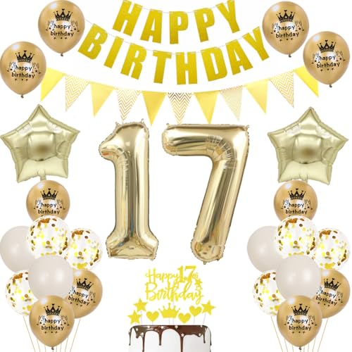 17 Geburtstag Deko Junge Mädchen Luftballon 17.geburtstag Deko Gold Geburtstagsdeko 17 Jahre Junge ballons Cake Topper Gold für 17 party von Ohaoduo