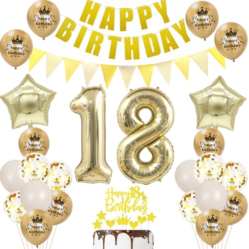 18 Geburtstag Deko Junge Mädchen Luftballon 18.geburtstag Deko Gold Geburtstagsdeko 18 Jahre Junge ballons Cake Topper Gold für 18 party von Ohaoduo
