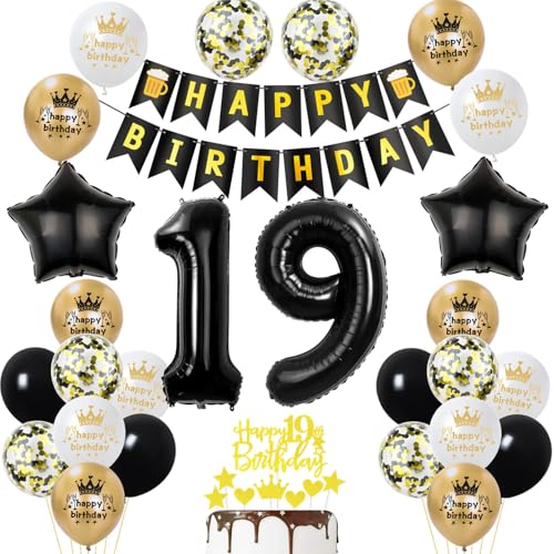 19 Geburtstag Deko Junge Mädchen, Gold Schwarz Party Deko 19. Geburtstag Junge Mädchen mit Luftballons Zahl 19 Geburtstag Tortendeko Happy Birthday Banner Ballons für Geburtstagsdeko 19 jahre 19 Geburtstag Deko Junge Mädchen, Gold Schwarz Party Deko 19. Geburtstag Junge Mädchen mit Luftballons Zahl 19 Geburtstag Tortendeko Happy Birthday Banner Ballons für Geburtstagsdeko 19 jahre von Ohaoduo