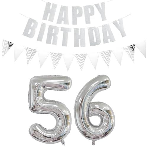 Luftballons Zahl 56 Silber + Happy Birthday Girlande + banner Folienballon 56.Geburtstags deko frau mann ballons 56 Jahre Geburtstag deko frauen Zahlenballon 56 Geburtstag dekoration Männer frau(56) Luftballons Zahl 56 Silber + Happy Birthday Girlande + banner Folienballon 56.Geburtstags deko frau mann ballons 56 Jahre Geburtstag deko frauen Zahlenballon 56 Geburtstag dekoration Männer frau(56) von Ohaoduo
