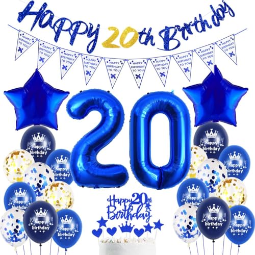 20. Geburtstag Mann Marineblau, Luftballons 20 Geburtstag Blau,20 Geburtstag Deko Mann Frau,20. Ballons Marineblau Silber für 20. Mann Party Deko,Geburtstagsdeko Männer 20 Jahre Party Deko von Ohaoduo