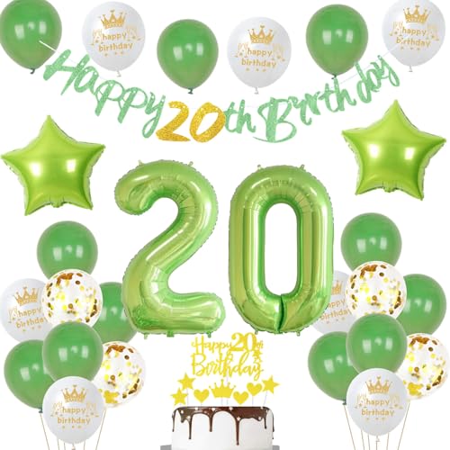 Grün 20. Geburtstag Dekoration - Tortendeko für Frauen und Männer - Party Deko Set für 20 Jahre Grün 20. Geburtstag Dekoration - Tortendeko für Frauen und Männer - Party Deko Set für 20 Jahre von Ohaoduo