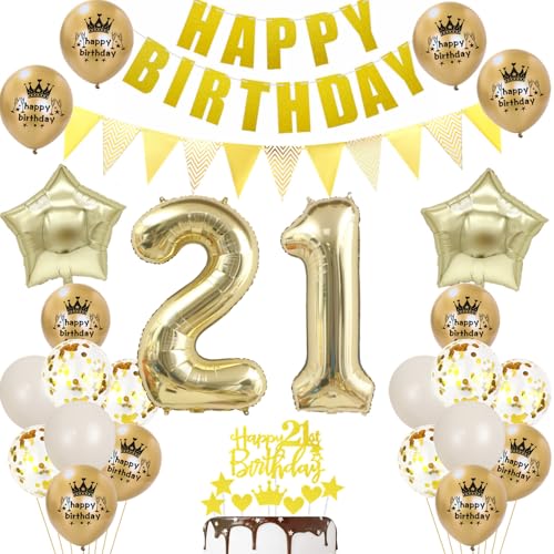 21 Geburtstag Deko mann frauen Luftballon 21.geburtstag frau Deko Gold Geburtstagsdeko 21 Jahre männer frau ballons Cake Topper Gold für 21 party von Ohaoduo
