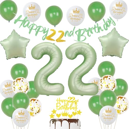 22 Geburtstag Deko Mann Frauen Luftballon 22.geburtstag Deko oliv grün Geburtstagsdeko 22 Jahre Männer ballons Cake Topper Gold für 22 Geburtstag Frau party Deko 22 Geburtstag Frauen grün von Ohaoduo