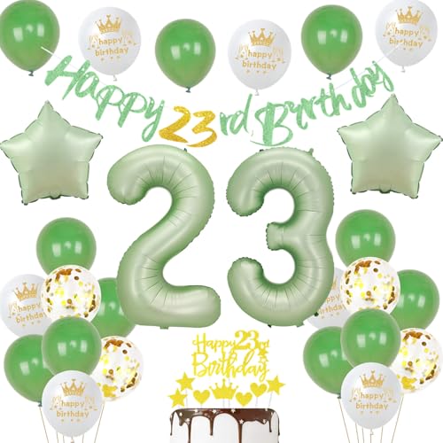 23 Geburtstag Deko Mann Frauen Luftballon 23.geburtstag Deko oliv grün Geburtstagsdeko 23 Jahre Männer ballons Cake Topper Gold für 23 Geburtstag Frau party 23 Frauen grün von Ohaoduo
