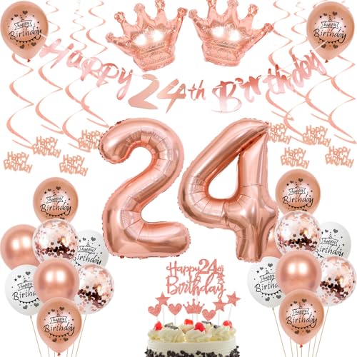 24 Jahr Geburtstag Frauen Deko 24. Geburtstag Frauen Rosegold Tortendeko 24 Luftballon 24 Jahr Frauen 24 Geburtstagsdeko Rosegold 24 Dekoration von Ohaoduo