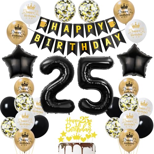 25 Geburtstag Deko mann frauen, Gold Schwarz Party Deko 25. Geburtstag Männer frauen mit Luftballons Zahl 25 Tortendeko Happy Birthday Banner Ballons für Geburtstagsdeko 25 jahre frau von Ohaoduo
