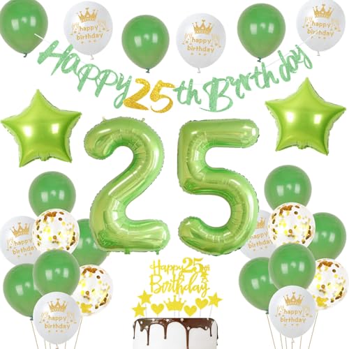 Grün 25. Geburtstag Dekoration - Tortendeko für Frauen und Männer - Party Deko Set für 25 Jahre Grün 25. Geburtstag Dekoration - Tortendeko für Frauen und Männer - Party Deko Set für 25 Jahre von Ohaoduo
