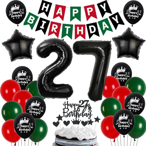 27 Geburtstag Deko Mann Frau, Luftballon 27. Geburtstag Rot Schwarz Grün, 27. Ballon Schwarz Grün Rot Deko, 27. Party Decoration Mann Frau, Männer 27 Party Ballons von Ohaoduo