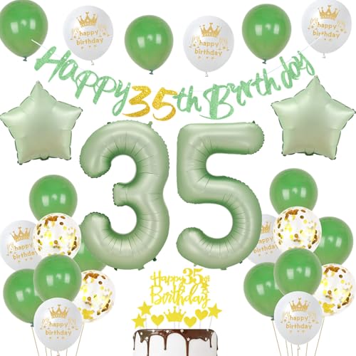 35 Geburtstag Deko Mann Frauen Luftballon 35.geburtstag Deko oliv grün Geburtstagsdeko 35 Jahre Männer ballons Cake Topper Gold für 35 Geburtstag Frau party Deko 35 Geburtstag Frauen grün von Ohaoduo
