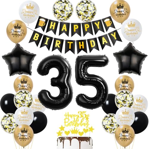 35 Geburtstag Deko mann frauen, Gold Schwarz Party Deko 35. Geburtstag Männer frauen mit Luftballons Zahl 35 Geburtstag Tortendeko Happy Birthday Banner Ballons für Geburtstagsdeko 35 jahre frau 35 Geburtstag Deko mann frauen, Gold Schwarz Party Deko 35. Geburtstag Männer frauen mit Luftballons Zahl 35 Geburtstag Tortendeko Happy Birthday Banner Ballons für Geburtstagsdeko 35 jahre frau von Ohaoduo