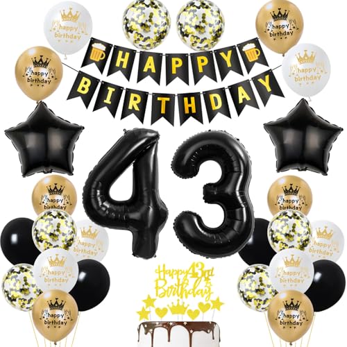 43 Geburtstag Deko mann frauen, Gold Schwarz Party Deko 43. Geburtstag Männer frauen mit Luftballons Zahl 43 Geburtstag Tortendeko Happy Birthday Banner Ballons für Geburtstagsdeko 43 jahre frau 43 Geburtstag Deko mann frauen, Gold Schwarz Party Deko 43. Geburtstag Männer frauen mit Luftballons Zahl 43 Geburtstag Tortendeko Happy Birthday Banner Ballons für Geburtstagsdeko 43 jahre frau von Ohaoduo