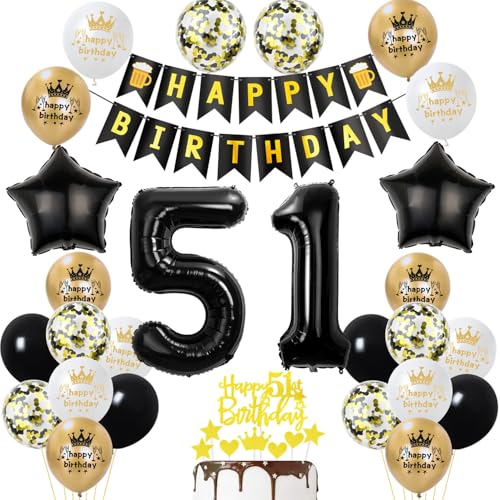 51 Geburtstag Deko mann frauen, Gold Schwarz Party Deko 51. Geburtstag Männer frauen mit Luftballons Zahl 51 Geburtstag Tortendeko Happy Birthday Banner Ballons für Geburtstagsdeko 51 jahre frau 51 Geburtstag Deko mann frauen, Gold Schwarz Party Deko 51. Geburtstag Männer frauen mit Luftballons Zahl 51 Geburtstag Tortendeko Happy Birthday Banner Ballons für Geburtstagsdeko 51 jahre frau von Ohaoduo