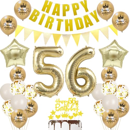 56 Geburtstag Deko mann frauen Luftballon 56.geburtstag frau Deko Gold Geburtstagsdeko 56 Jahre männer frau ballons Cake Topper Gold für 56 party von Ohaoduo