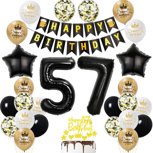57 Geburtstag Deko mann frauen, Gold Schwarz Party Deko 57. Geburtstag Männer frauen mit Luftballons Zahl 57 Tortendeko Happy Birthday Banner Ballons für Geburtstagsdeko 57 jahre frau von Ohaoduo