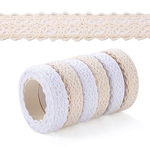 6 Rollen Beige/Weiß Spitzenband Selbstklebend borte Vintage Dekoband Spitze Bänder Bordüre Spitzenbort Stoffband selbstklebendes Spitzenband Vintage für Hochzeitseinladungen Alben,Flaschen vielem mehr von Ohaoduo