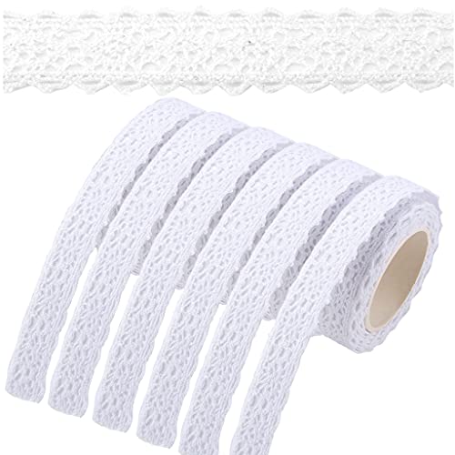 6 Rollen Weiß Spitzenband Selbstklebend borte Vintage Dekoband Spitze Bänder Bordüre Spitzenbort Stoffband selbstklebendes Spitzenband Bänder für Hochzeitseinladungen Alben,Flaschen vielem mehr. von Ohaoduo