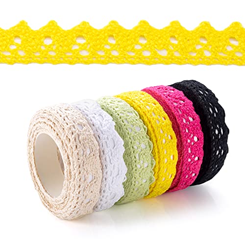 6 Rollen farbe Spitzenband Selbstklebende bunt borte Vintage Dekoband Spitze Bänder Bordüre Spitzenbort Stoffband Selbstklebend Bänder Spitzenband Selbstklebende Weiß Beige rose Grün Gelb Schwarz von Ohaoduo