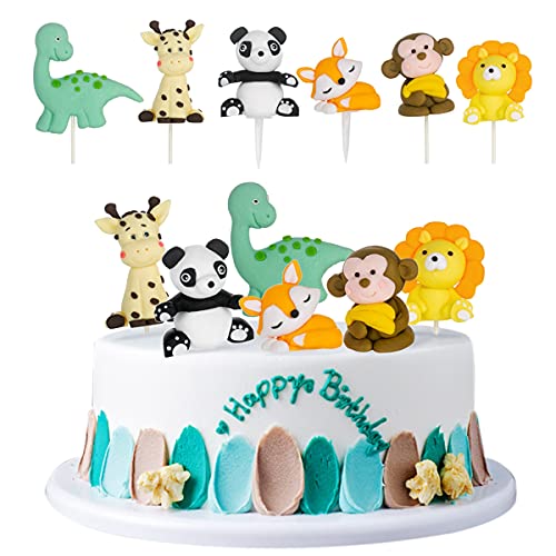 6 Stück Tier Geburtstag Kuchen Topper Zoo Tier Cupcake Toppers Fuchs Löwe Panda Affe Dinosaurier Giraffe Dschungel Party Tier Kuchen Deco for Kinder Geburtstag Baby Dusche Weihnachten von Ohaoduo