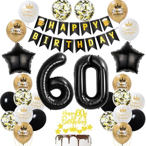 60 Geburtstag Deko mann frauen, Gold Schwarz Party Deko 60. Geburtstag Männer frauen mit Luftballons Zahl 60 Geburtstag Tortendeko Happy Birthday Banner Ballons für Geburtstagsdeko 60 jahre frau 60 Geburtstag Deko mann frauen, Gold Schwarz Party Deko 60. Geburtstag Männer frauen mit Luftballons Zahl 60 Geburtstag Tortendeko Happy Birthday Banner Ballons für Geburtstagsdeko 60 jahre frau von Ohaoduo