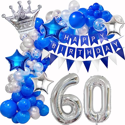 60. Geburtstag Deko Blau Silber, Ballons Girlande 60. Geburtstag Mann Frau, Geburtstagsdeko 60 Männer, Geburtstagsdeko 60 Luftballon, 60. Ballons Girlande Blau Silber, 60 Jahre Geburtstag Dko von Ohaoduo