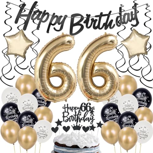 66. Geburtstag Deko Champagner Gold - Party Dekoration für Junge und Mädchen, Luftballons und Dekorationen in Gold und Schwarz von Ohaoduo