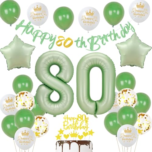 80 Geburtstag Deko Mann Frauen Luftballon 80.geburtstag Deko oliv grün Geburtstagsdeko 80 Jahre Männer ballons Cake Topper Gold für 80 Geburtstag Frau party 80 Frauen grün von Ohaoduo