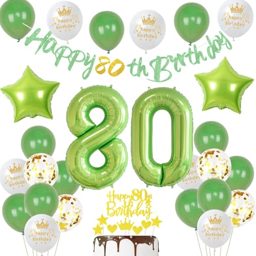Grün 80. Geburtstag Dekoration für Frauen und Männer - Tortendeko, Party Deko, Geburtstagsdeko für 80 Jahre von Ohaoduo
