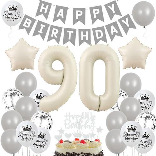 Ohaoduo 90. Geburtstag Deko Beige Grau, Luftballons 90 Jahre, Party Deko Set mit Ballons, Banner und Tortendeko Ohaoduo 90. Geburtstag Deko Beige Grau, Luftballons 90 Jahre, Party Deko Set mit Ballons, Banner und Tortendeko von Ohaoduo