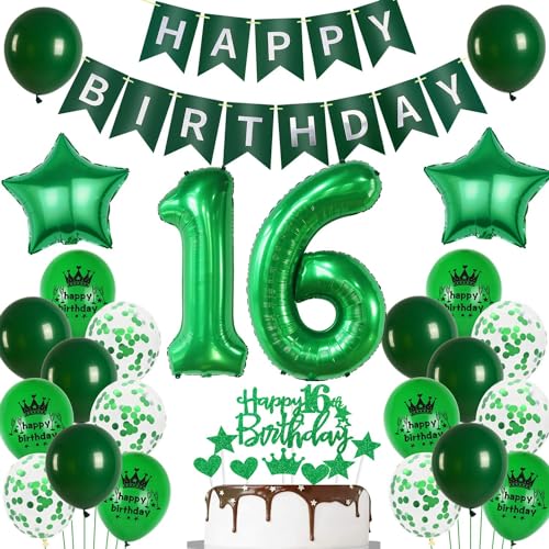 Ballon 16 Geburtstag Deko mädchen grün Deko 16. Geburtstag junge grün Geburtstagsdeko 16 jahre mädchen Luftballon 16. Geburtstag grün Happy Birthday Banner 16 Geburtstag junge Party Dekoration von Ohaoduo