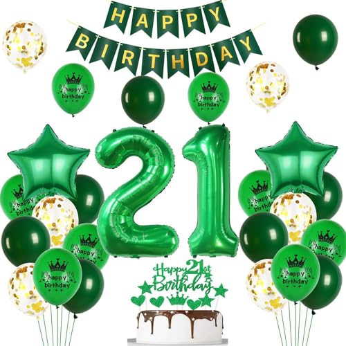 Ballon 21 Geburtstag Deko Mann frauen grün gold Deko 21. Geburtstag Mann grün Geburtstagsdeko 21 jahre frau Luftballon 21. männer Party Dekoration von Ohaoduo