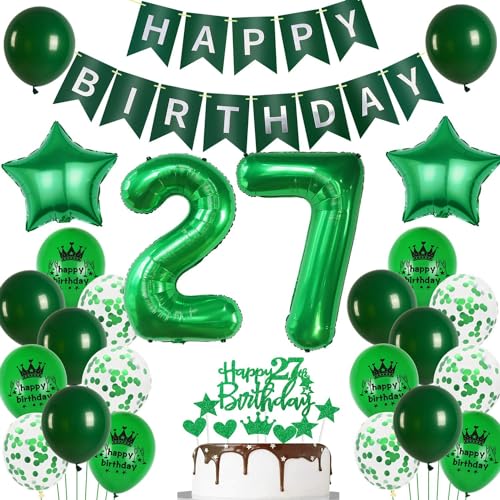 Ballon 27 Geburtstag Deko frauen grün Deko 27. Geburtstag Mann grün Geburtstagsdeko 27 jahre frau Luftballon 27. Geburtstag Mann grün Happy Birthday Banner 27 Geburtstag männer Party Dekoration von Ohaoduo