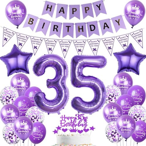 Ballon 35 Geburtstag Deko frauen lila Deko 35. Geburtstag frau lila Geburtstagsdeko 35 jahre frauen Luftballon 35. Happy Birthday Banner 35 mädchen Party Dekoration von Ohaoduo