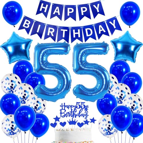 Ballon 55 Geburtstag Deko Mann blau Deko 55. Geburtstag Mann Blau Geburtstagsdeko 55 jahre Luftballons 55. Blau Happy Birthday Banner Für 55 männer Party Dekoration von Ohaoduo